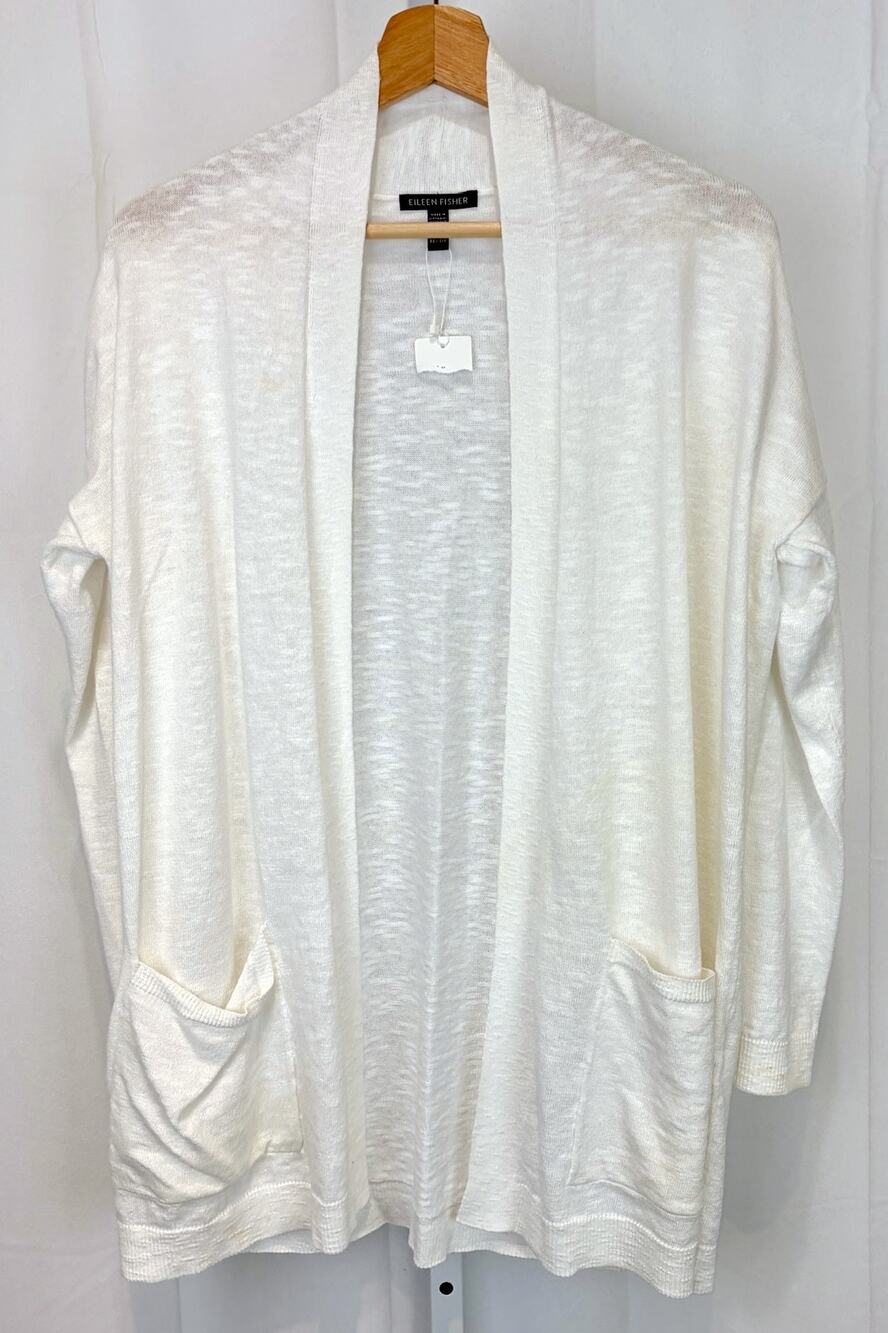 NWOT EILEEN FISHER Open Cardigan Sweater Organic Cotton Linen Slub White 2XS XXS